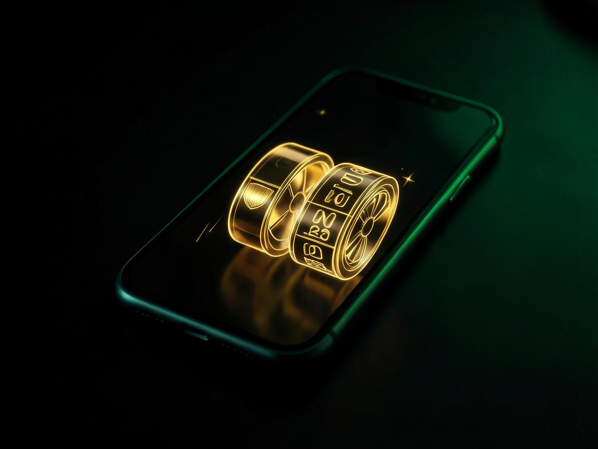 Smartphone mit goldenen Slot-Walzen